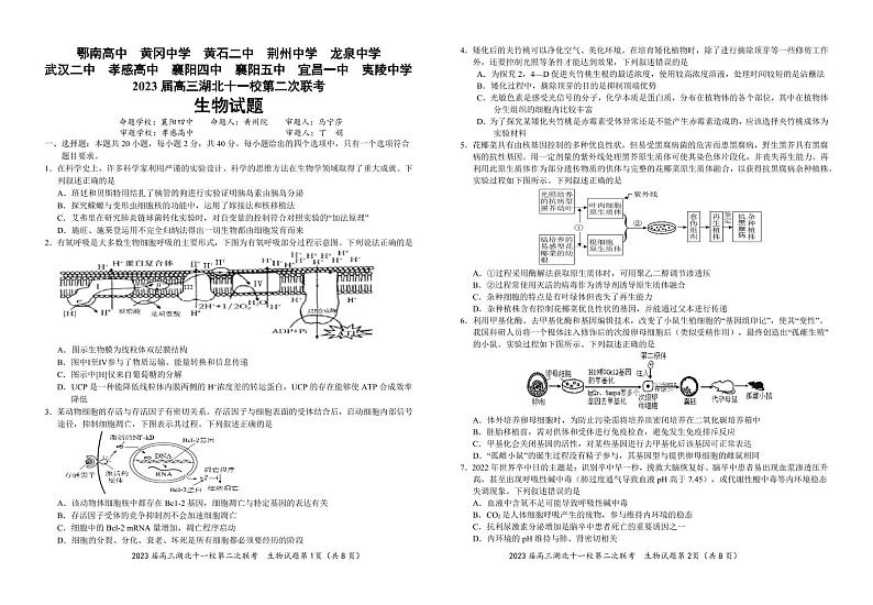 2023届高三十一校第二次联考 生物学第1页