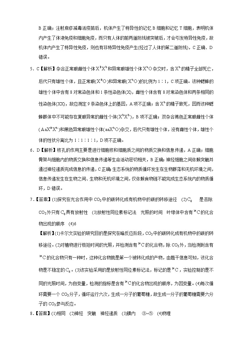 【高考生物模拟】高考名校仿真模拟联考试题（新课标全国卷）（01）02