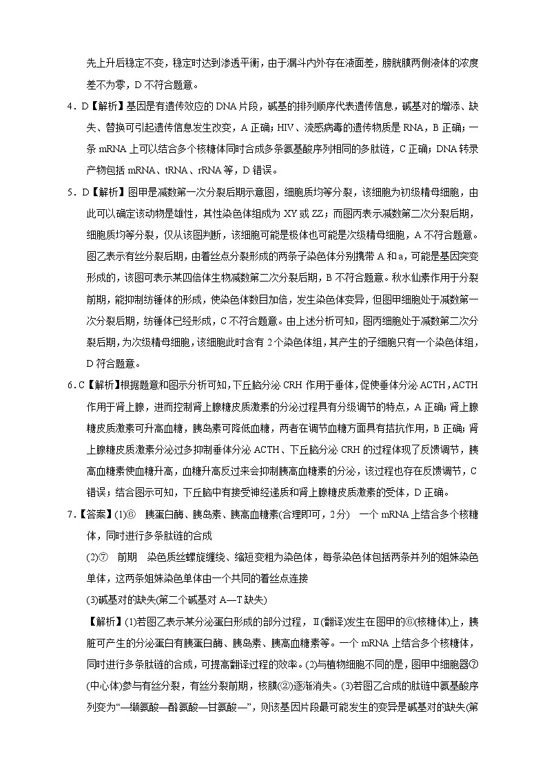 【高考生物模拟】高考名校仿真模拟联考试题（新课标全国卷）（04）02