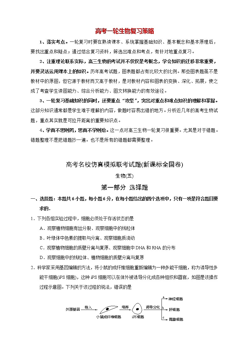 【高考生物模拟】高考名校仿真模拟联考试题（新课标全国卷）（05）第1页