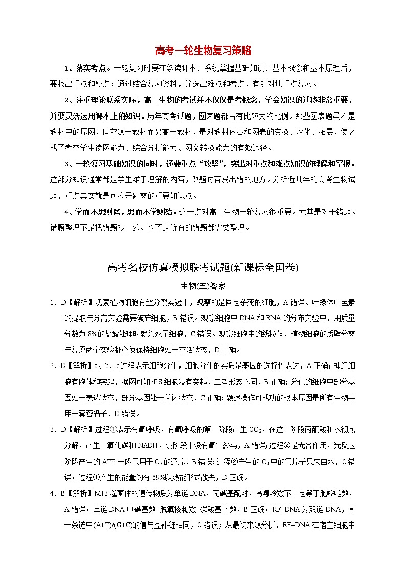 【高考生物模拟】高考名校仿真模拟联考试题（新课标全国卷）答案（05）第1页
