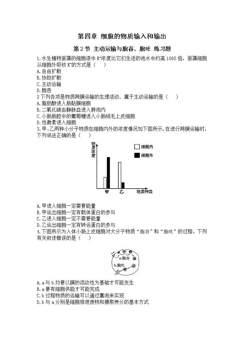 高中生物第一册 4 2 主动运输与胞吞胞吐 练习第1页