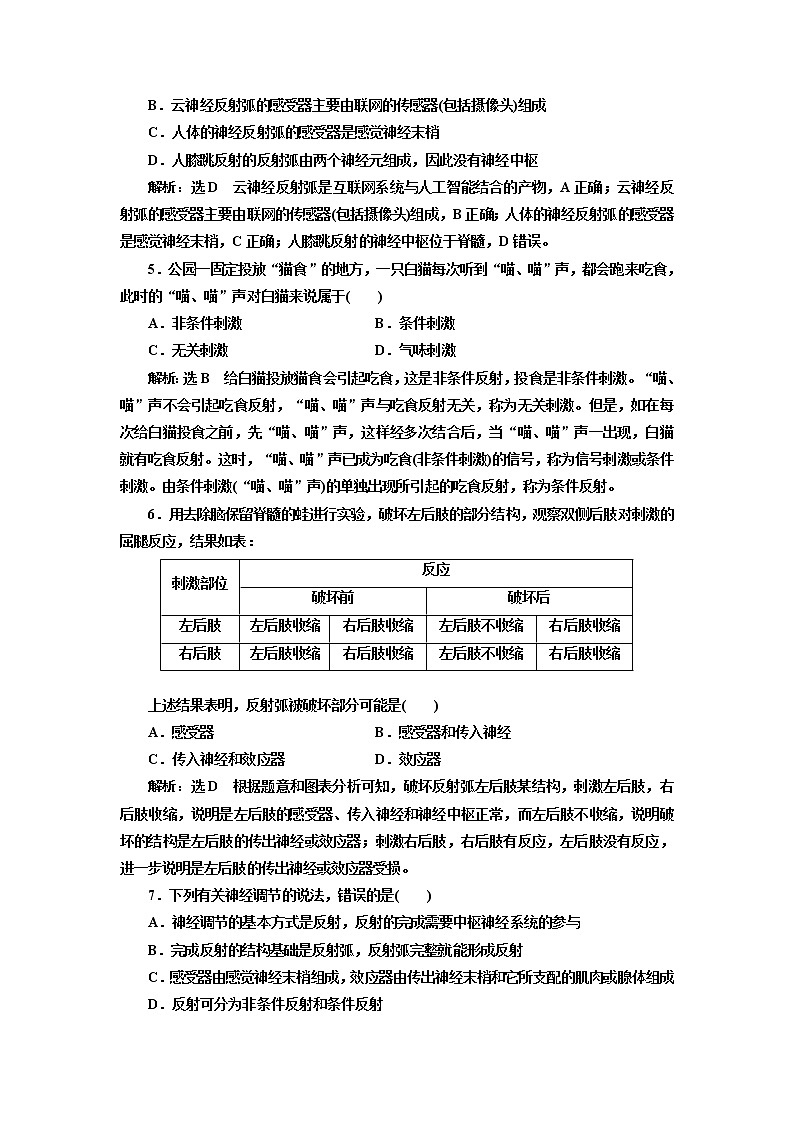 课时跟踪检测 （四）  神经调节的基本方式第2页