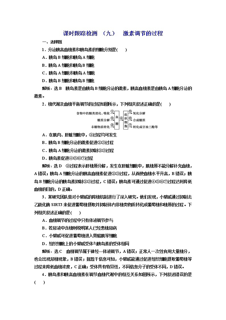 课时跟踪检测 （九）  激素调节的过程第1页