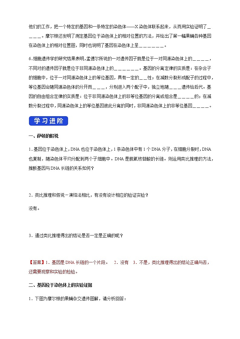 高中生物第二册 2 2 基因在染色体上 导学案遗传与进化第2页