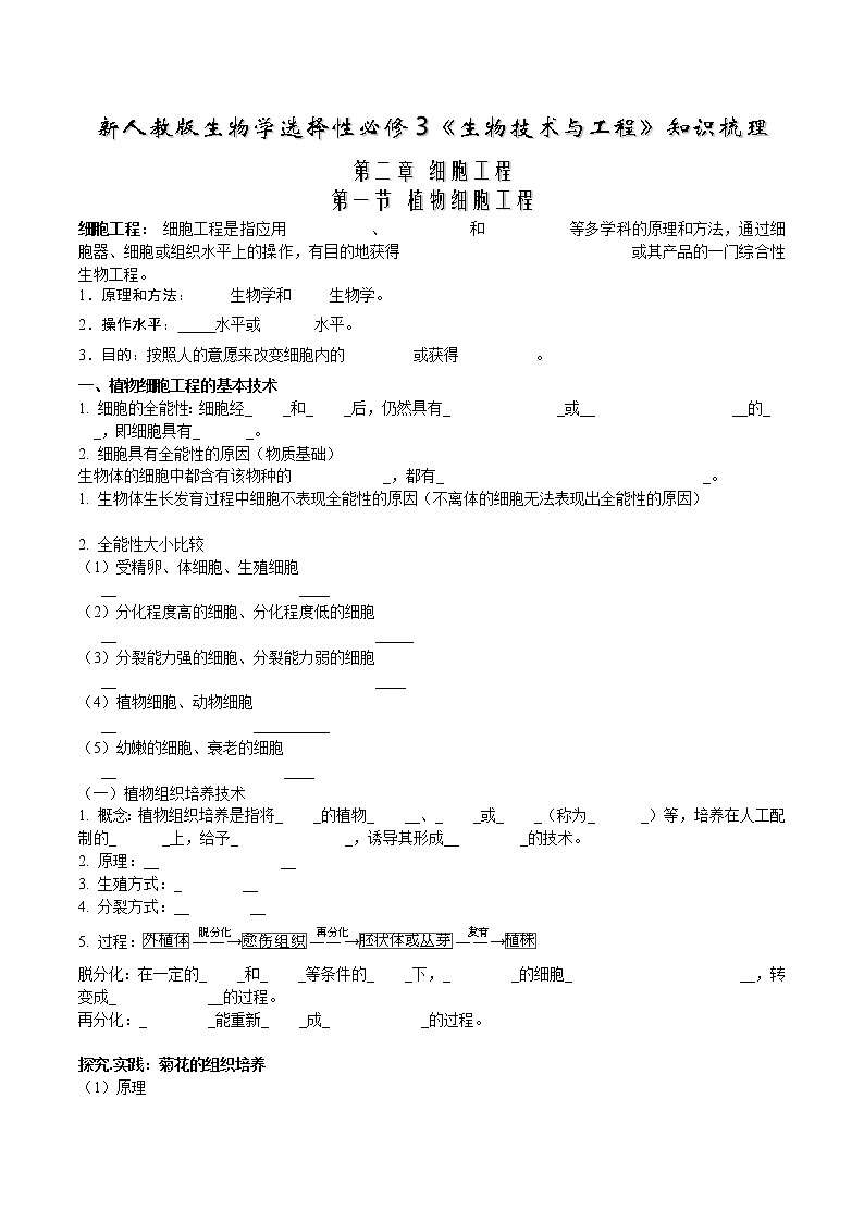 第二章  细胞工程-【必背知识】2021-2022学年高二生物章节知识清单（人教版2019选择性必修3）（填空版）第1页