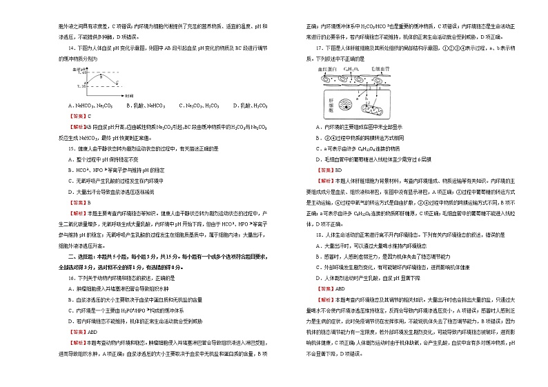 高中生物选择性必修一   第一单元人体的内环境与稳态达标检测卷 B卷 （含答案）第3页