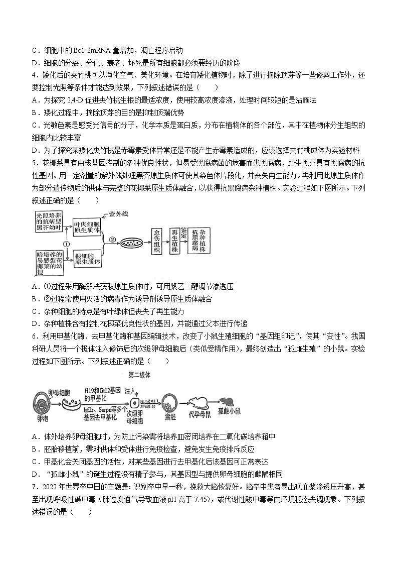 2023届湖北省十一校高三第二次联考生物试题(含答案)第2页