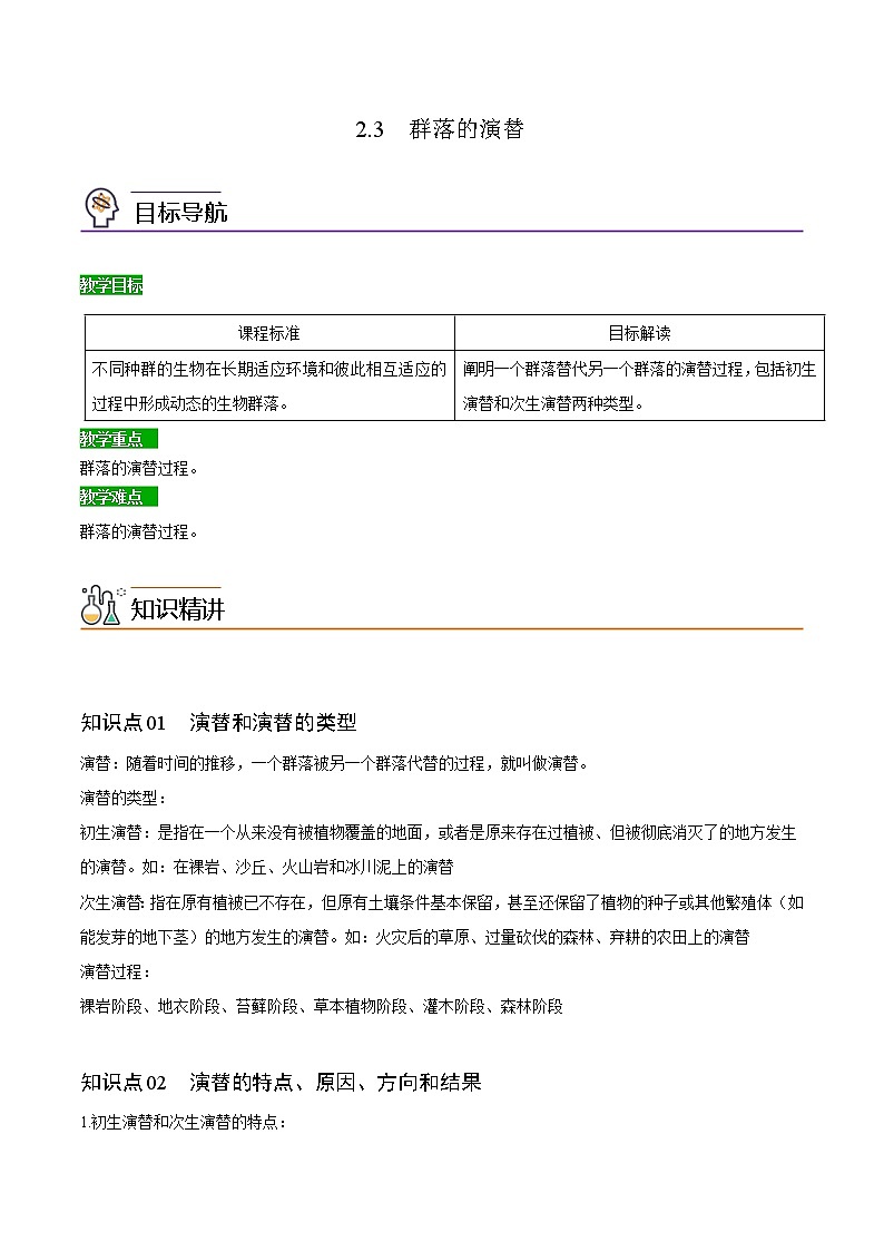 2.3 群落的演替（教师版）-高二生物同步精品讲义（人教版2019选择性必修2）第1页