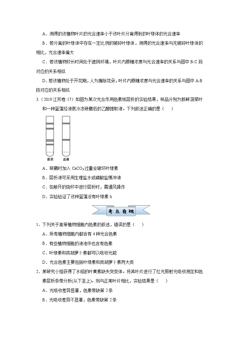 高中生物高考  2021届小题必练6 光合作用、光合作用与细胞呼吸的关系 学生版第2页