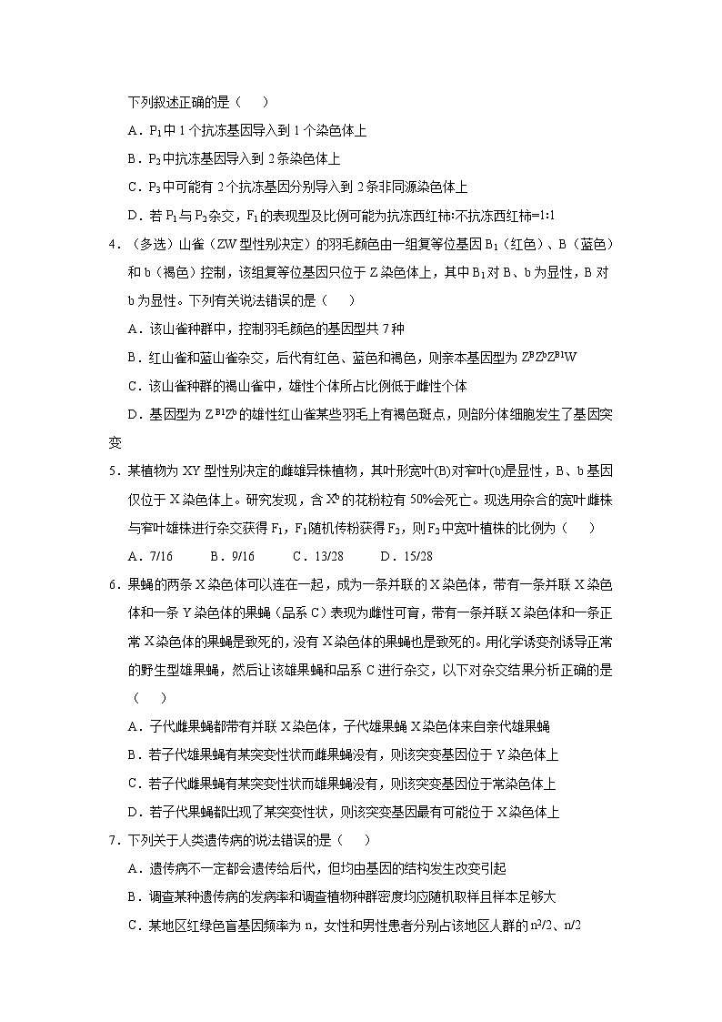 高中生物高考  2021届小题必练11 伴性遗传与人类遗传病 学生版第3页