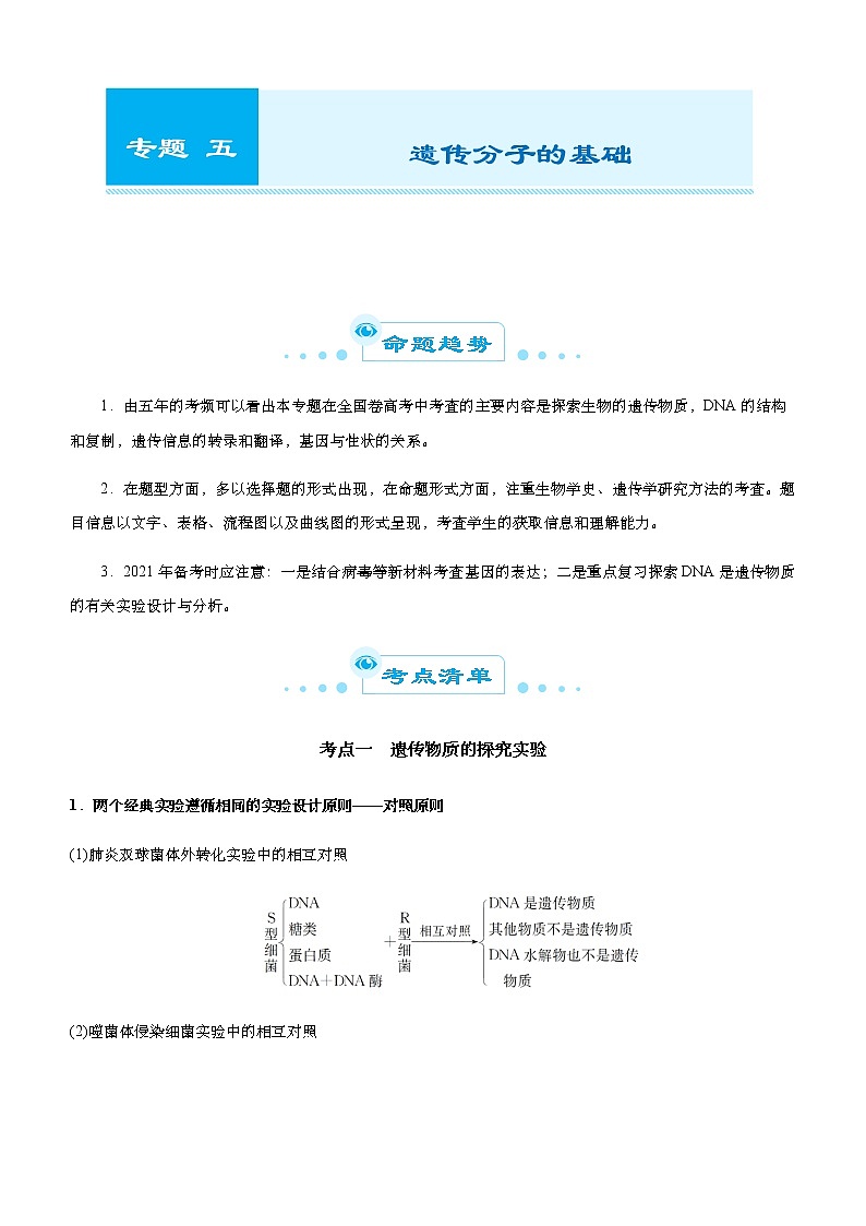 高中生物高考 2021届高考二轮精品专题五 遗传分子的基础 学生版第1页