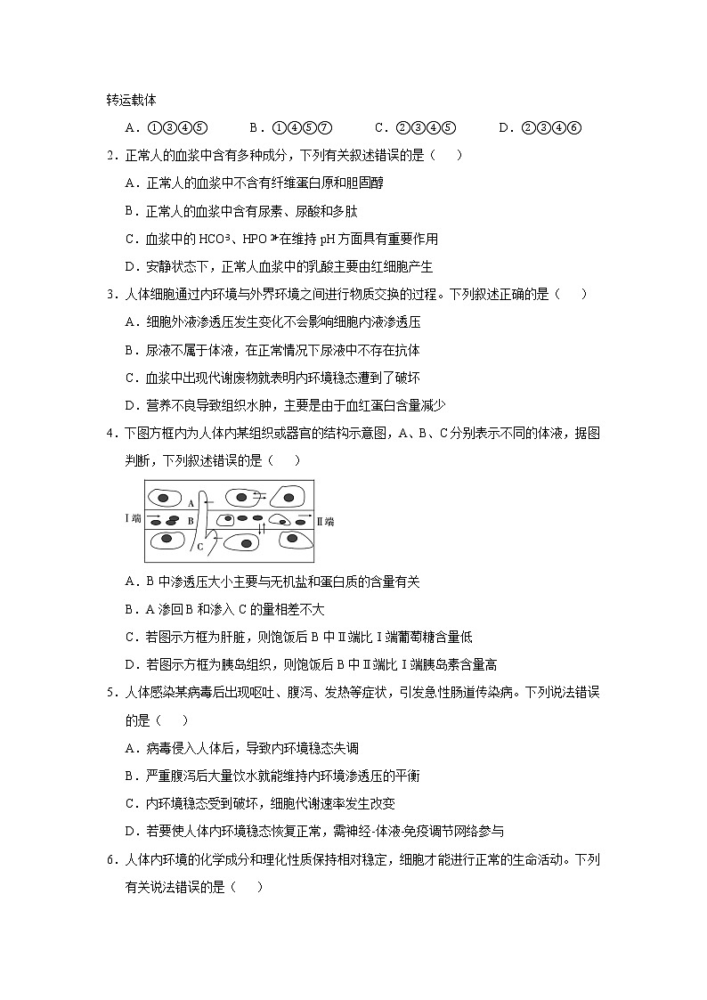 高中生物高考 2021届小题必练15  人体内环境及其稳态 学生版第2页