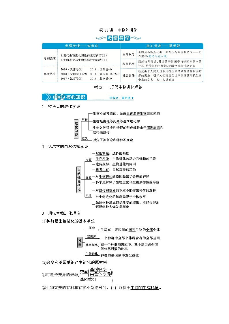 高中生物高考3　第七单元　第22讲　生物的进化 试卷01