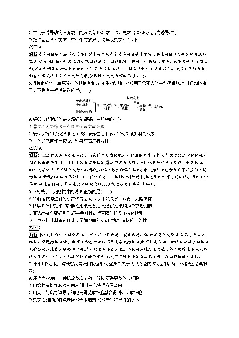 第2章　细胞工程 第2节　二　动物细胞融合技术与单克隆抗体 试卷02