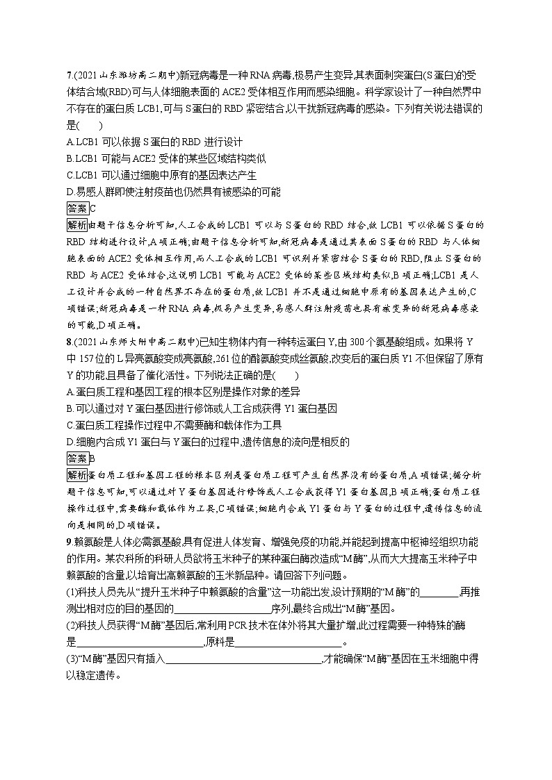 第3章　基因工程 第4节　蛋白质工程的原理和应用 试卷03