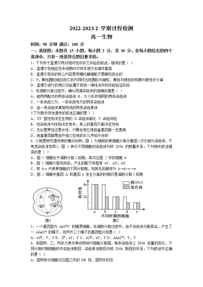 山东省潍坊市四中2022-2023学年高一下学期第一次月考生物试题01