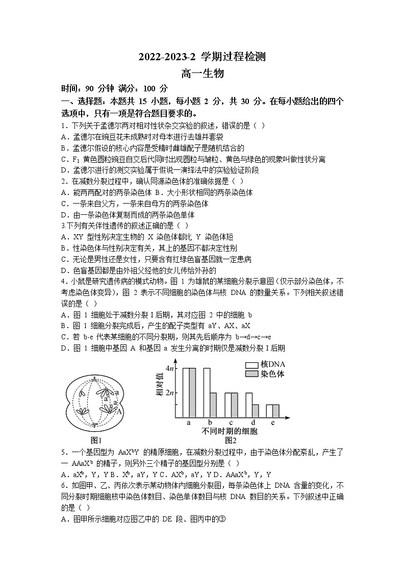 山东省潍坊市四中2022-2023学年高一下学期第一次月考生物试题01
