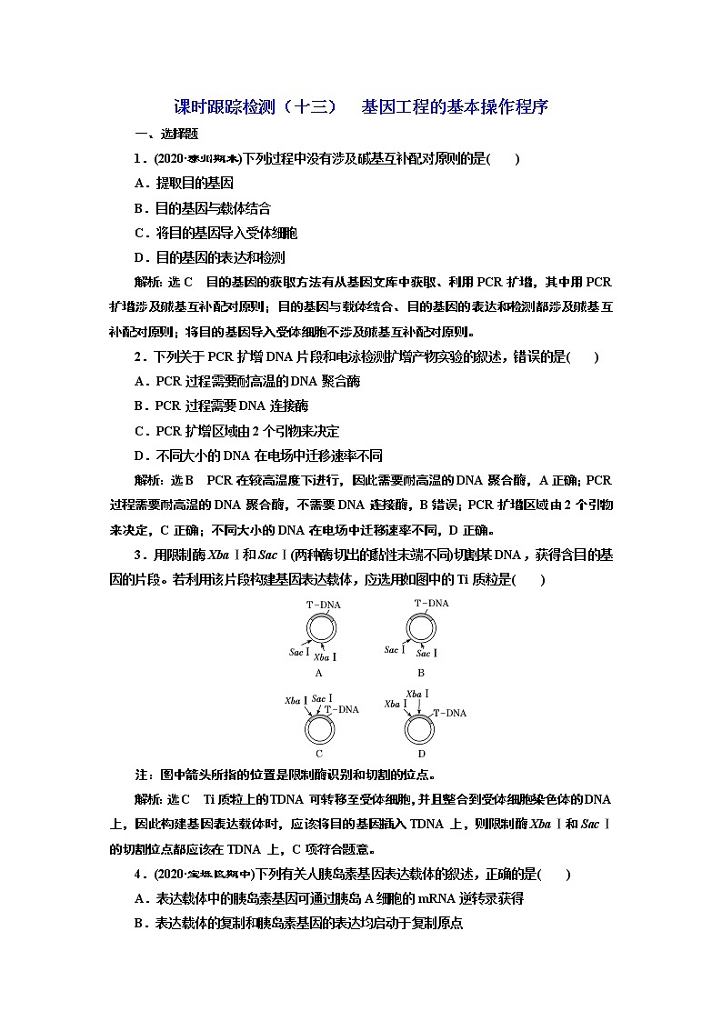 课时跟踪检测（十三）  基因工程的基本操作程序第1页