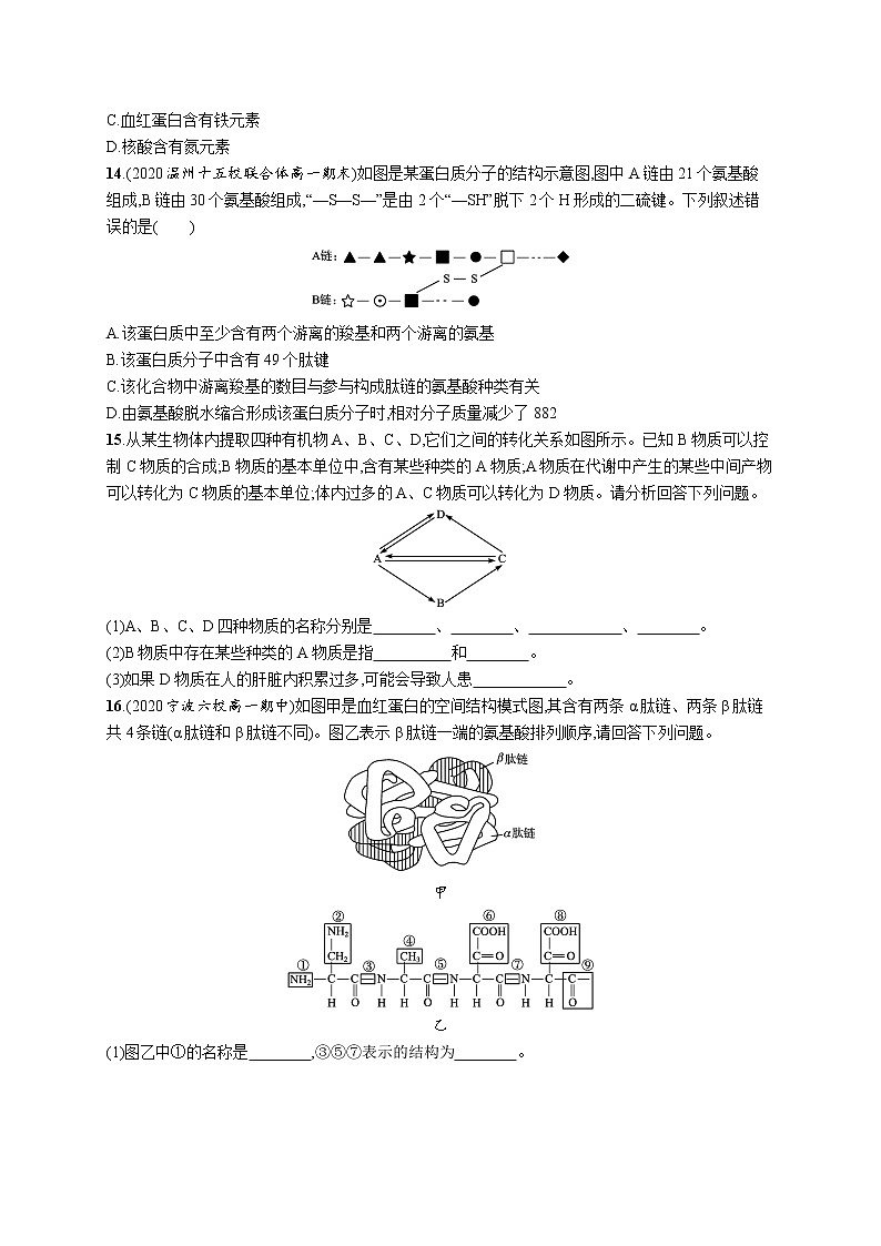 一轮复习生物优化集训1　细胞的分子组成 试卷03
