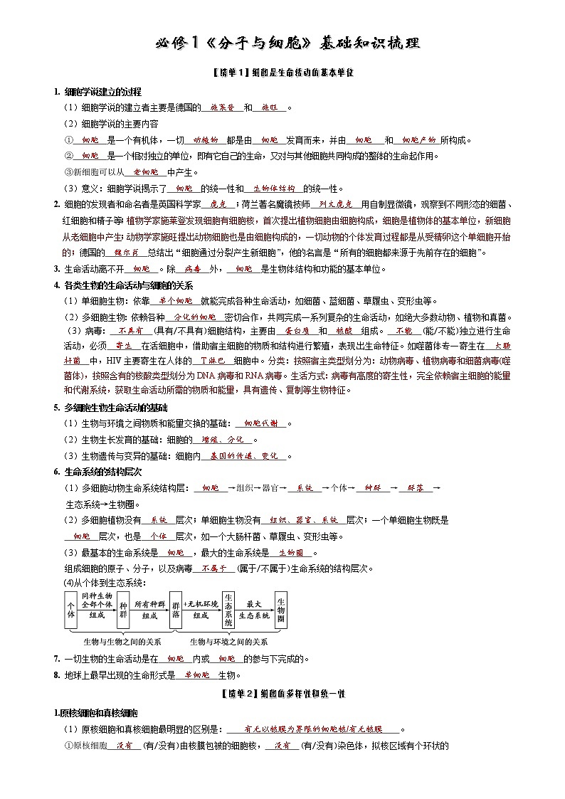 新教材必修1《分子与细胞》知识点32页第1页