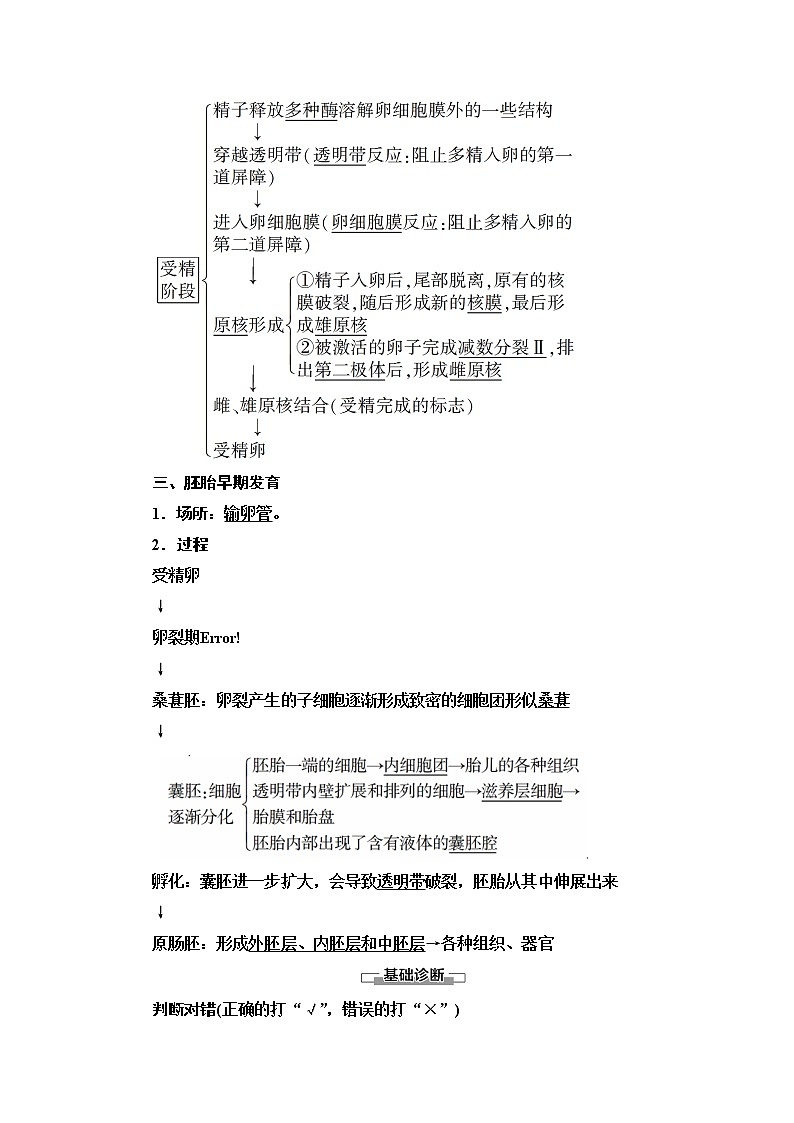高中生物选择性必修三  第2章 第3节 第1课时 胚胎工程的理论基础 讲义02
