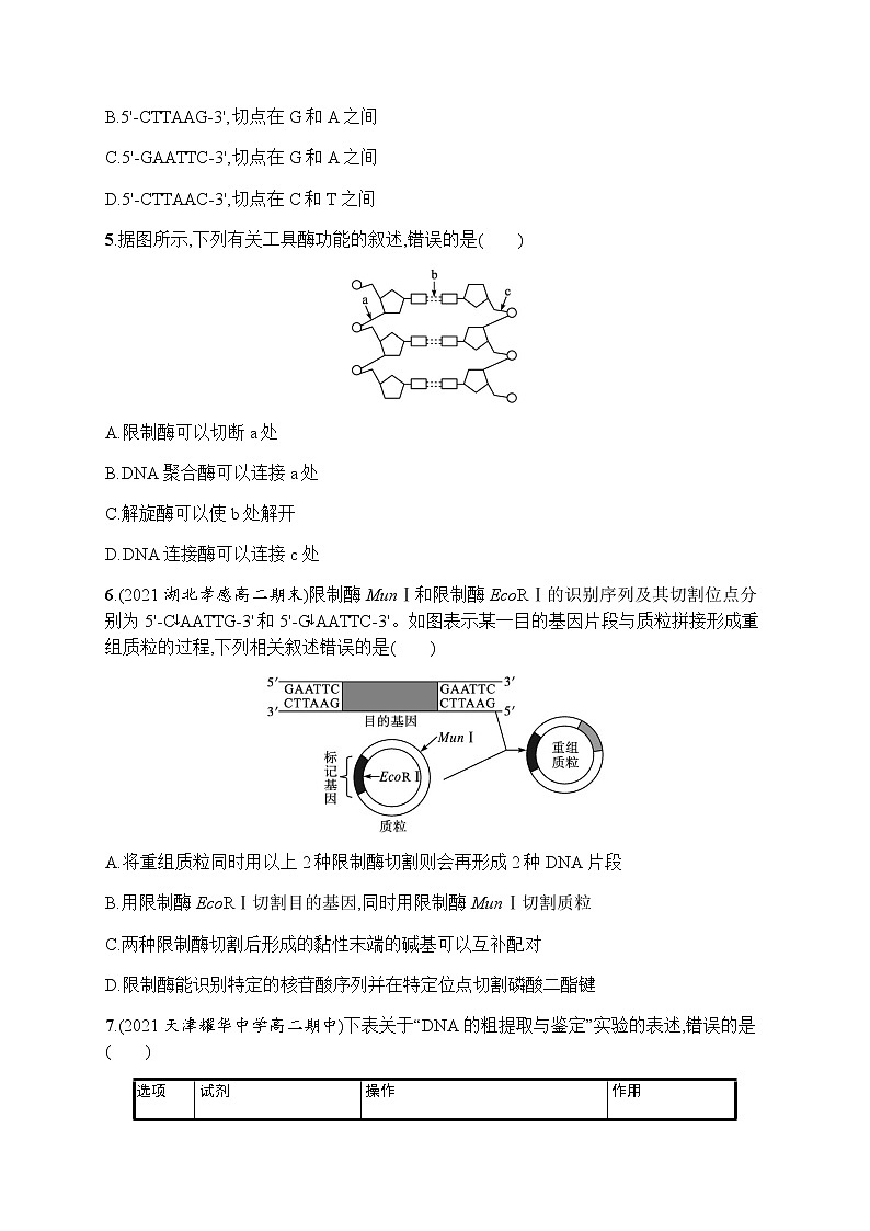 人教版高中生物选择性必修3第3章基因工程第1节重组DNA技术的基本工具习题含答案02