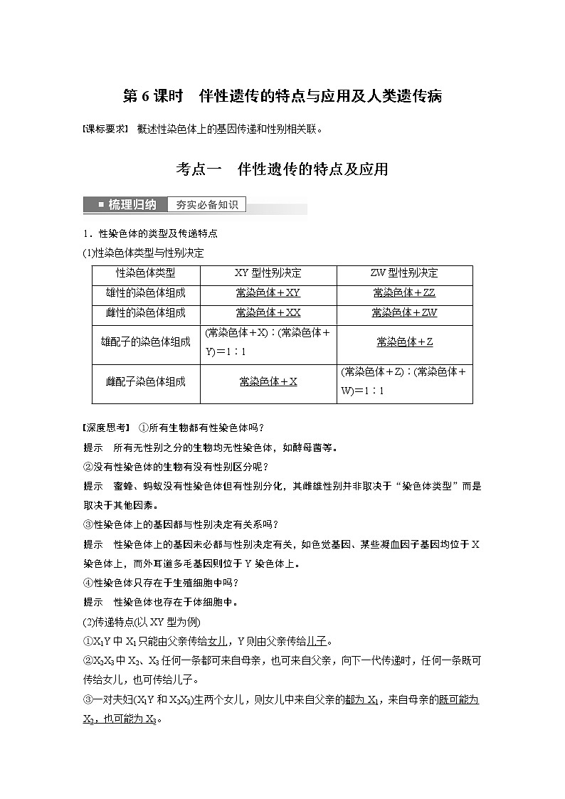 高中生物高考2023年高考生物一轮复习（新人教新高考） 第5单元 第6课时　伴性遗传的特点与应用及人类遗传病第1页
