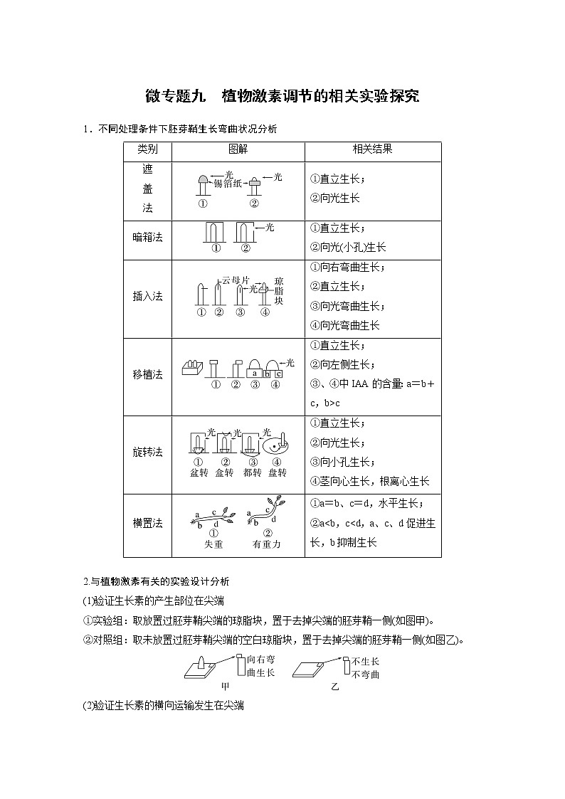 高中生物高考2023年高考生物一轮复习（新人教新高考） 第8单元 微专题九　植物激素调节的相关实验探究第1页