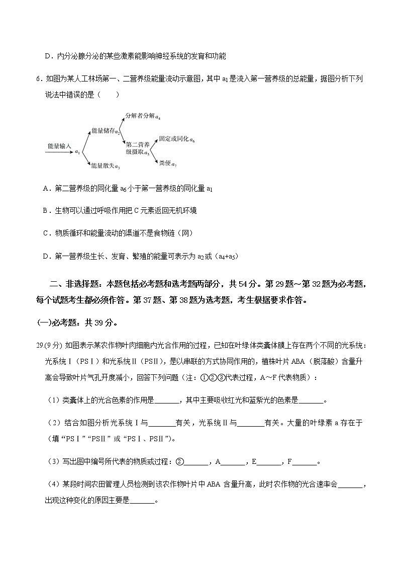 高中生物高考黄金卷02-【赢在高考•黄金20卷】备战2021高考生物全真模拟卷（新课标）（原卷版）03
