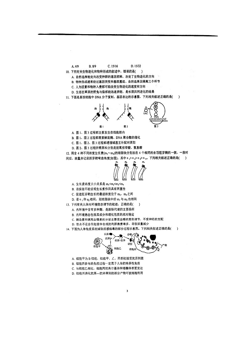 高中生物高考江苏省泰州中学2019届高三生物第四次模拟考试（5月）试题（扫描版）03