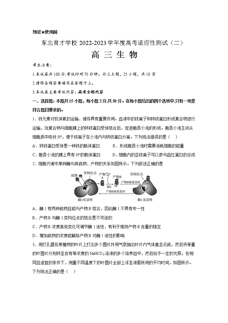 辽宁省东北育才学校2022-2023学年高三生物高考适应性测试试卷（二）（Word版附解析）01