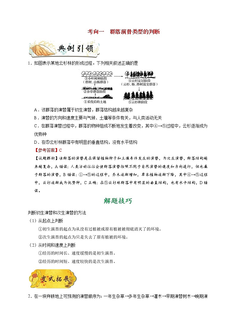 高中生物高考考点61 群落的演替-备战2022年高考生物考点一遍过 试卷02