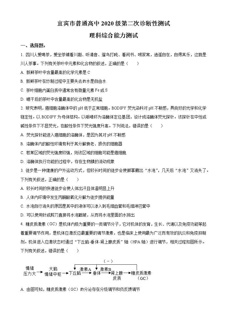 2023宜宾普通高中高三第二次诊断测试理综生物试题含解析01