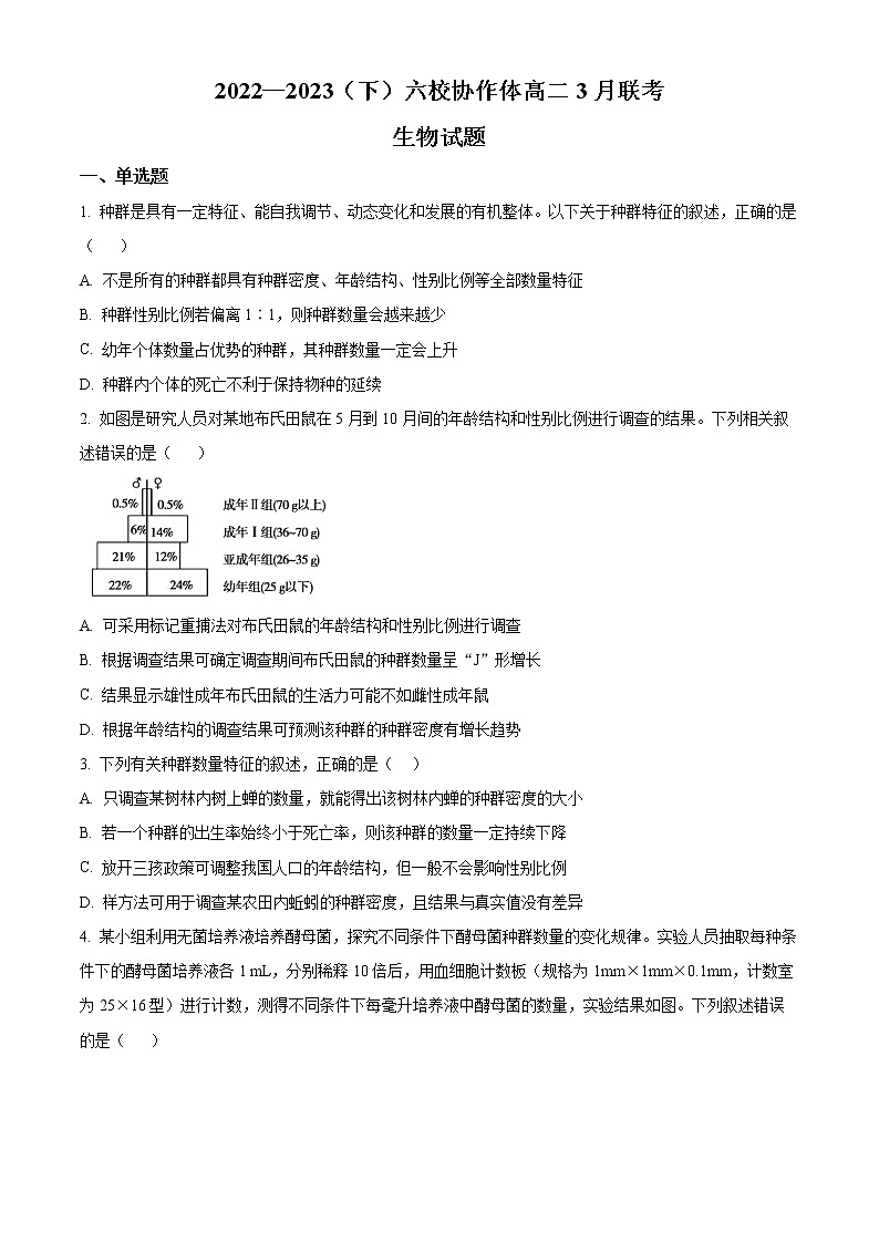辽宁省六校协作体2022-2023学年高二下学期3月联考生物试题第1页