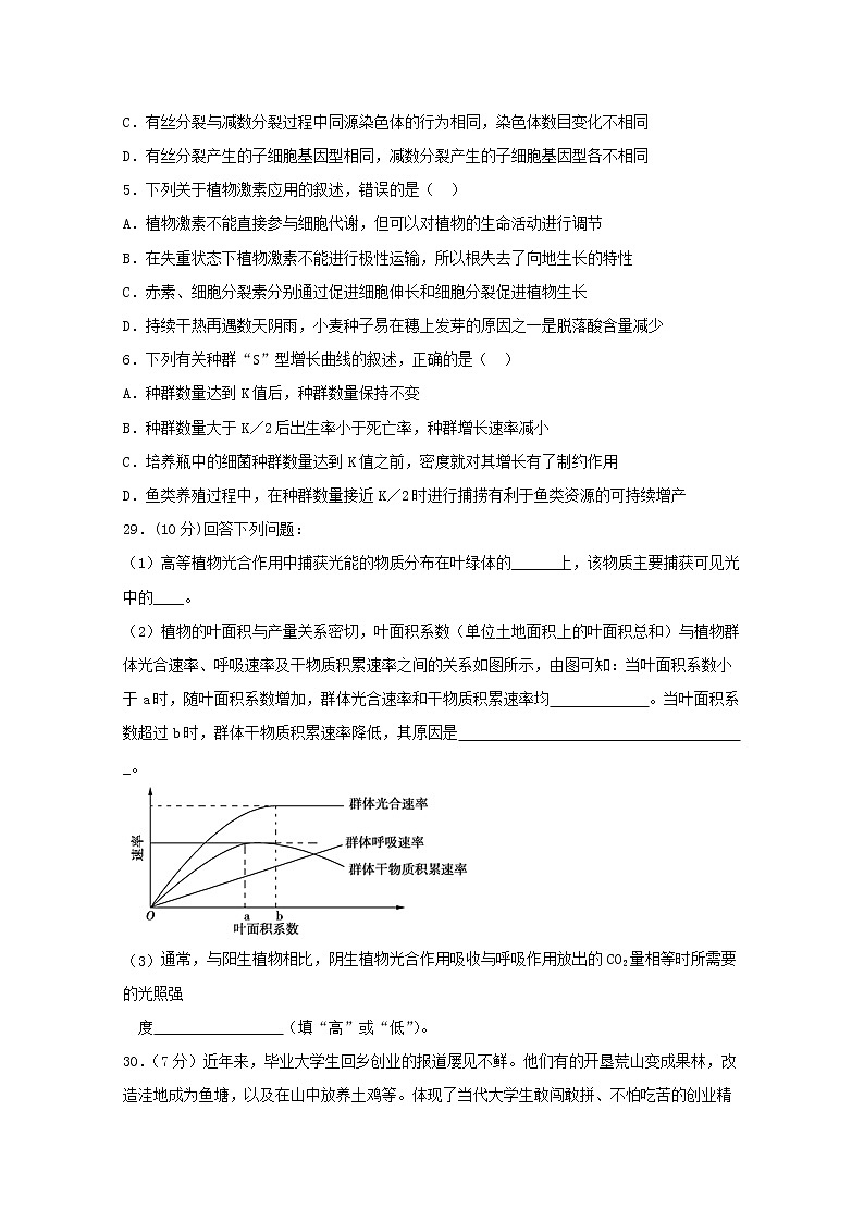高中生物高考四川省泸县第五中学2019届高考生物适应性考试试题（无答案）02