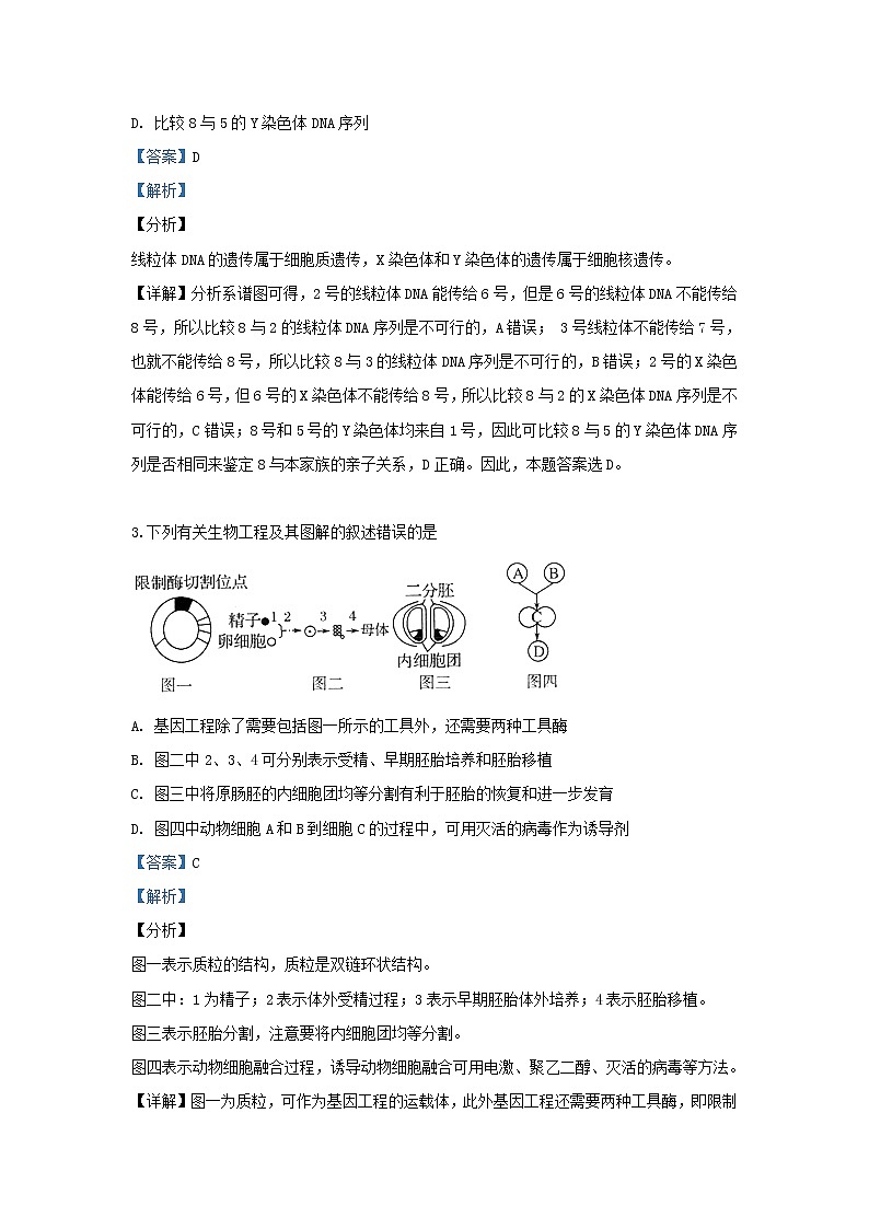 高中生物高考天津市和平区2019届高三生物下学期第二次质量调查试卷（含解析）02