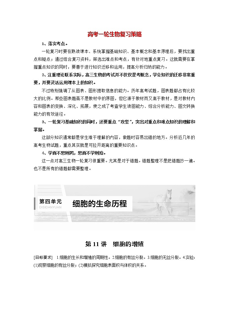 高考生物一轮复习课件+讲义  第4单元 第11讲　细胞的增殖01