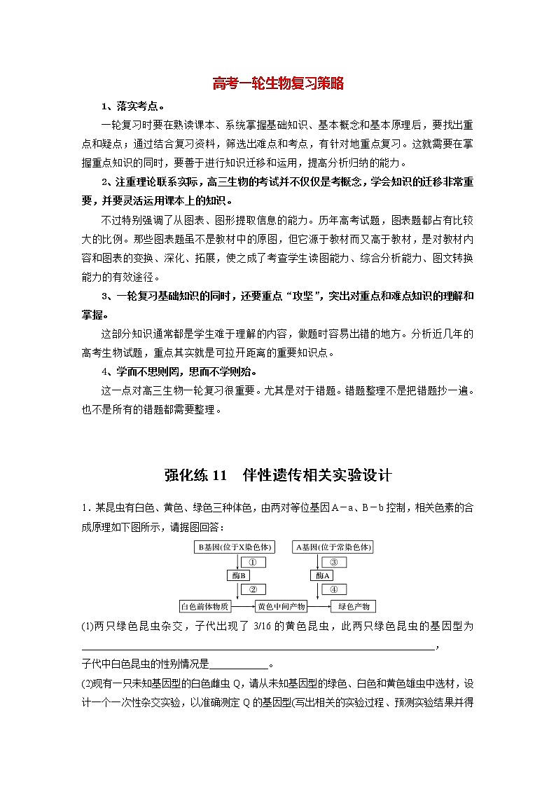 高考生物一轮复习  第5单元 强化练11　伴性遗传相关实验设计第1页