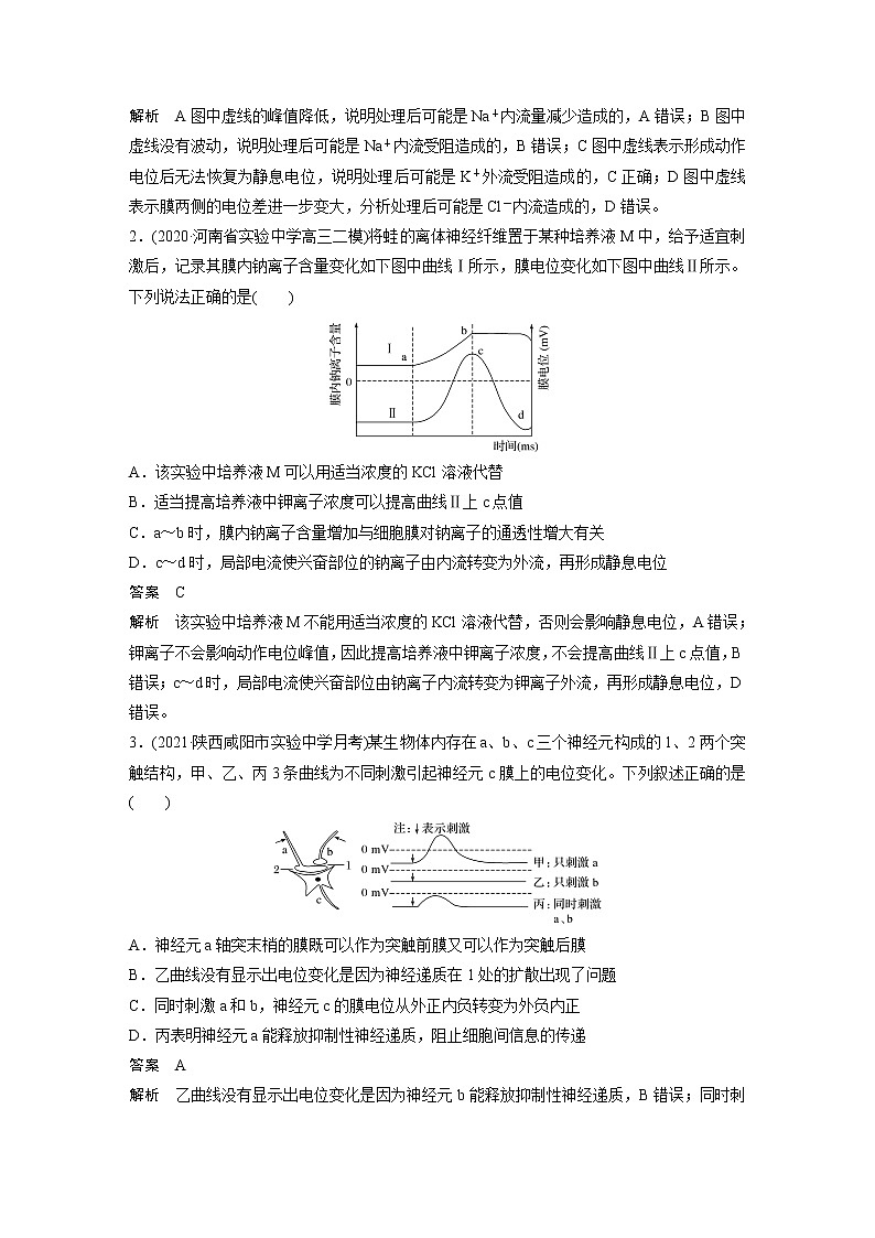 高考生物一轮复习  第8单元 强化练16　兴奋传导与传递的相关实验探究第2页