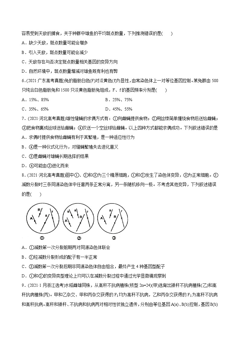 高中生物高考专题10 变异、育种与进化-2021年高考生物真题与模拟题分类训练（学生版）02