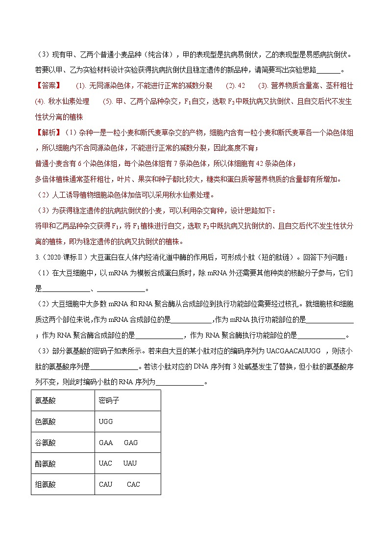 高中生物高考专题17 遗传的基本定律综合-十年（2011-2020）高考真题生物分项详解（解析版）02