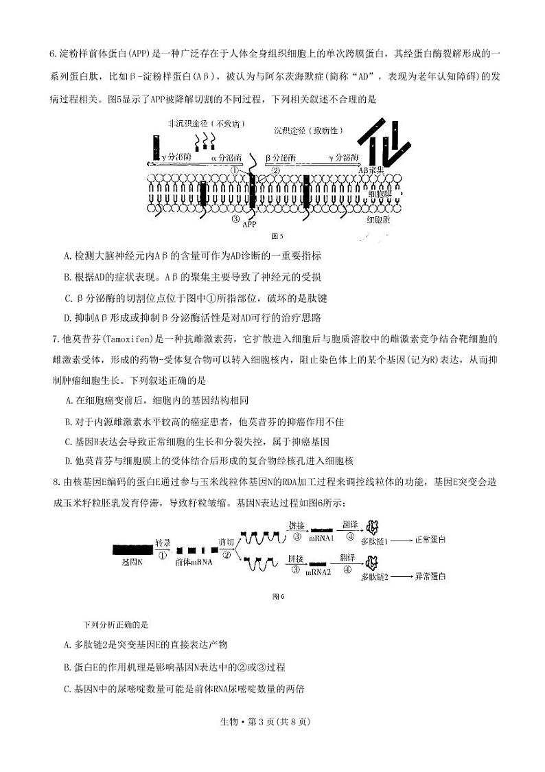 重庆市第八中学2023届高考适应性月考卷（七）生物试题第3页