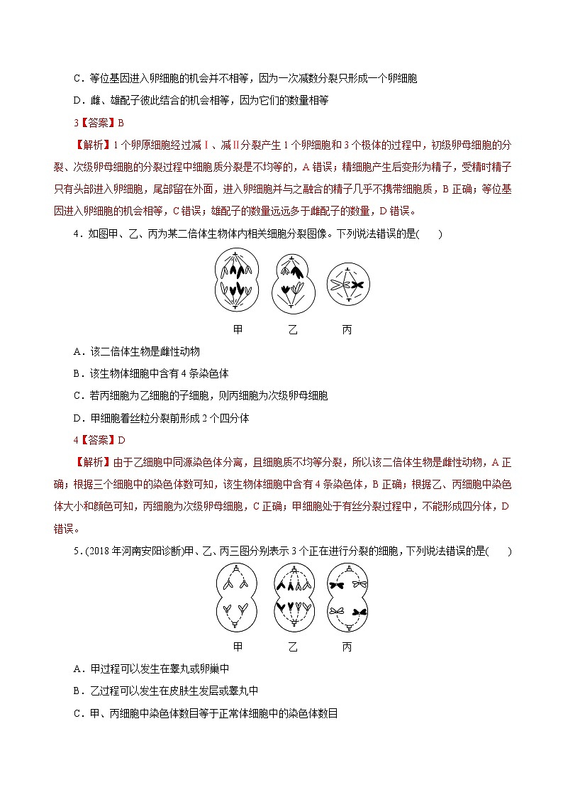 高中生物高考专题4 2 减数分裂和受精作用（必刷试题）-2021年高考生物大一轮复习紧跟教材（解析版）第2页