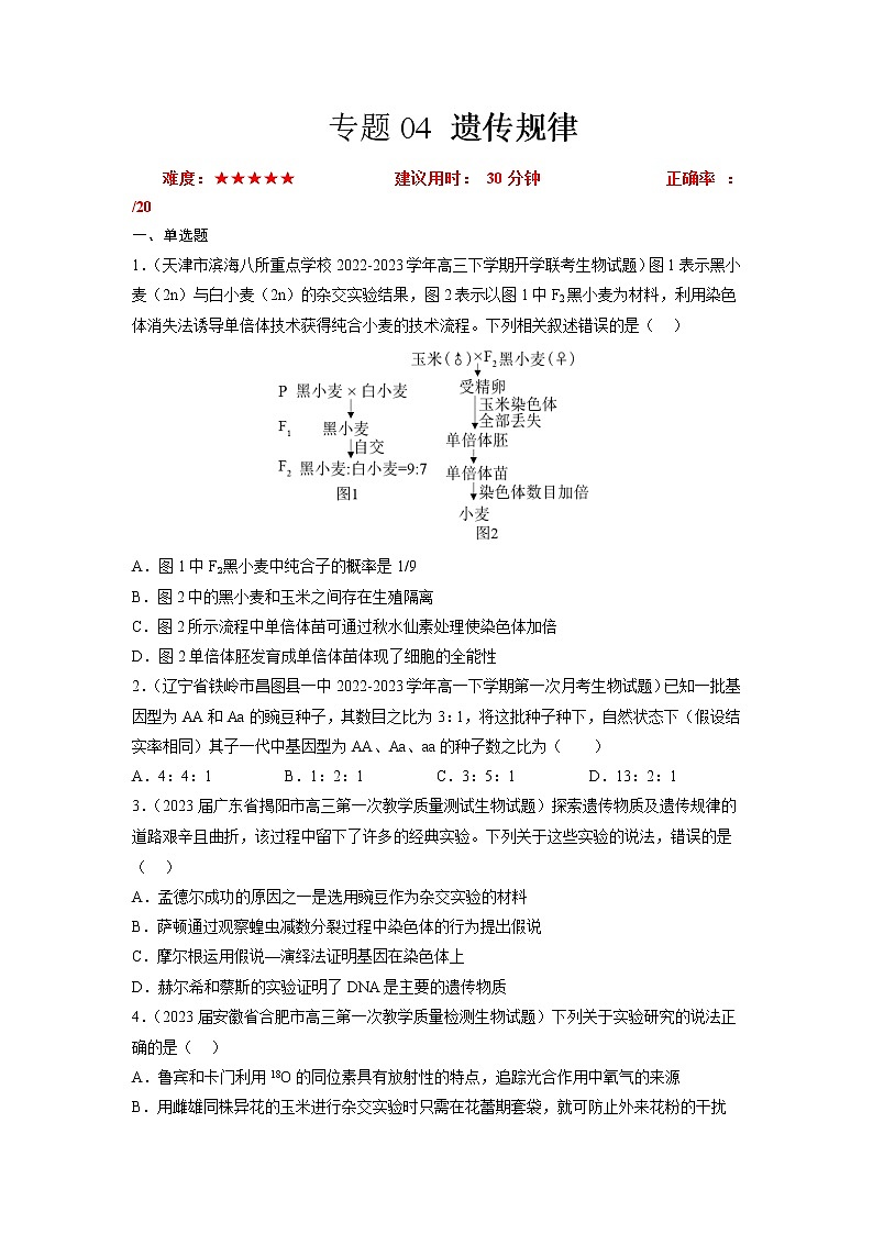 专题卷04 遗传规律-【小题小卷】冲刺高考生物小题限时集训（新高考专用）01