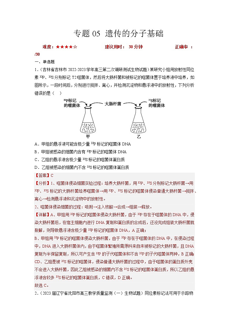 专题卷05 遗传的分子基础-【小题小卷】冲刺高考生物小题限时集训（新高考专用）01