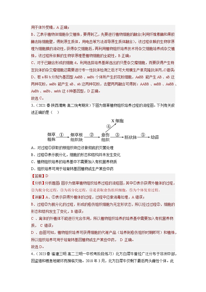 专题卷12 细胞工程和胚胎工程-【小题小卷】冲刺高考生物小题限时集训（新高考专用）03
