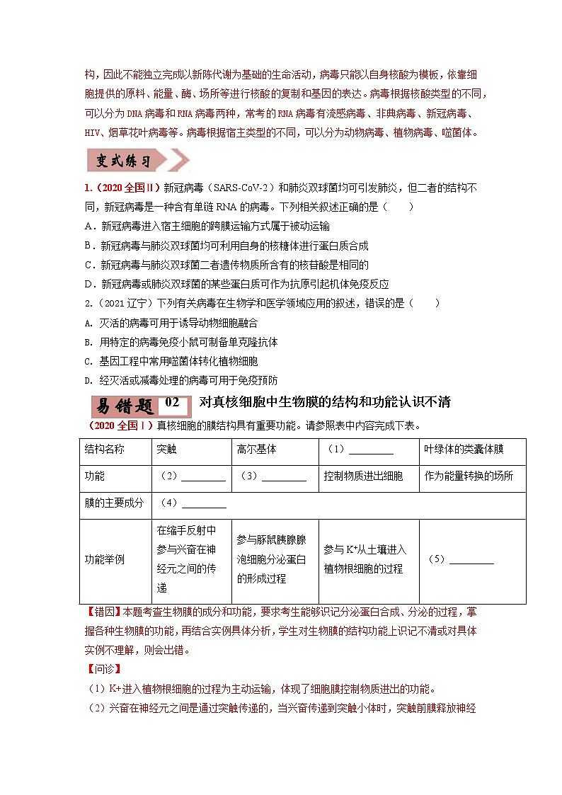 易错点02 细胞的结构和功能（学生版）第2页