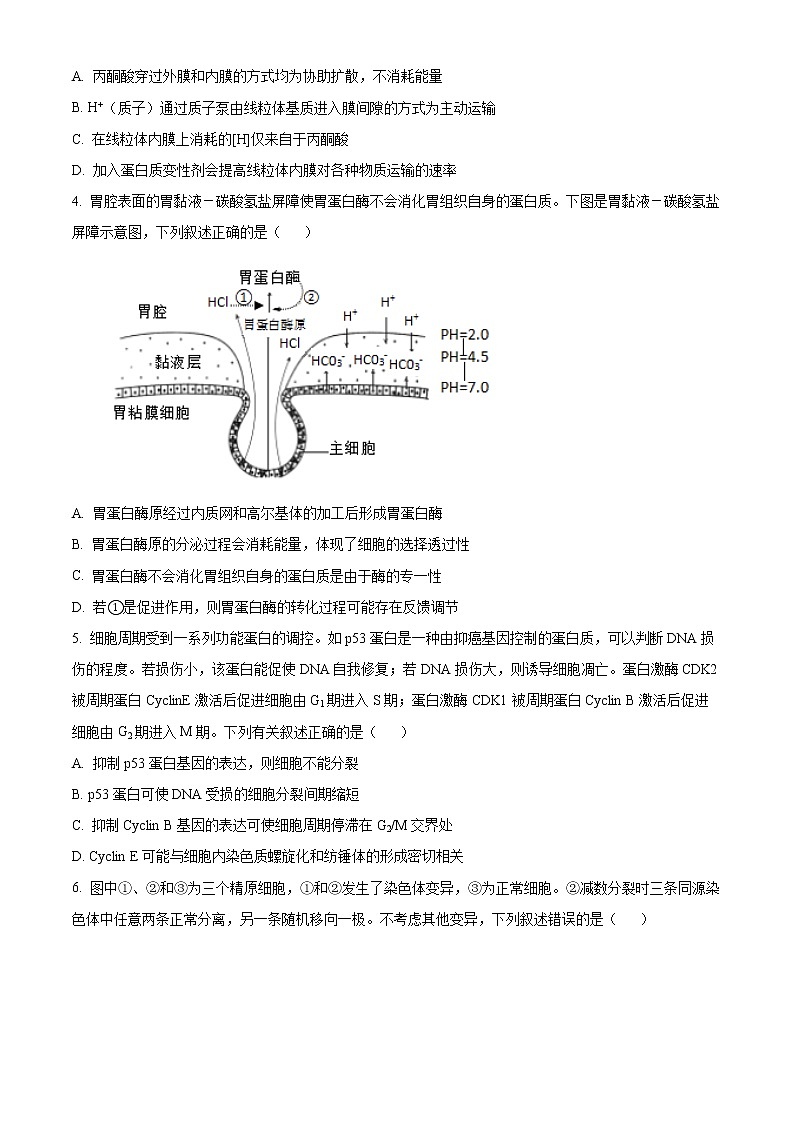 江苏省扬州高邮市2021-2022学年高三下学期期初学情调研生物试题无答案第2页