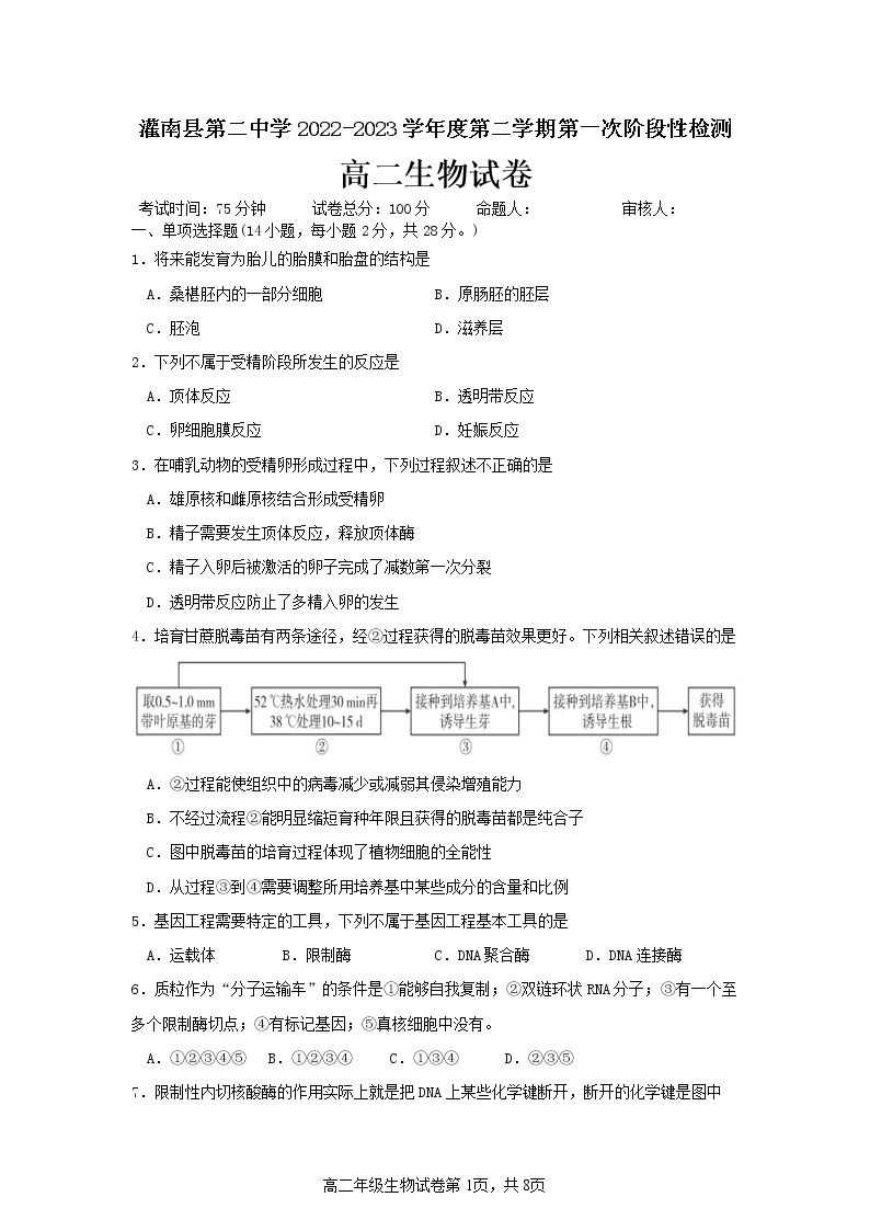 江苏省连云港市灌南县第二中学2022-2023学年高二生物下学期第一次月考试题（Word版附答案）01